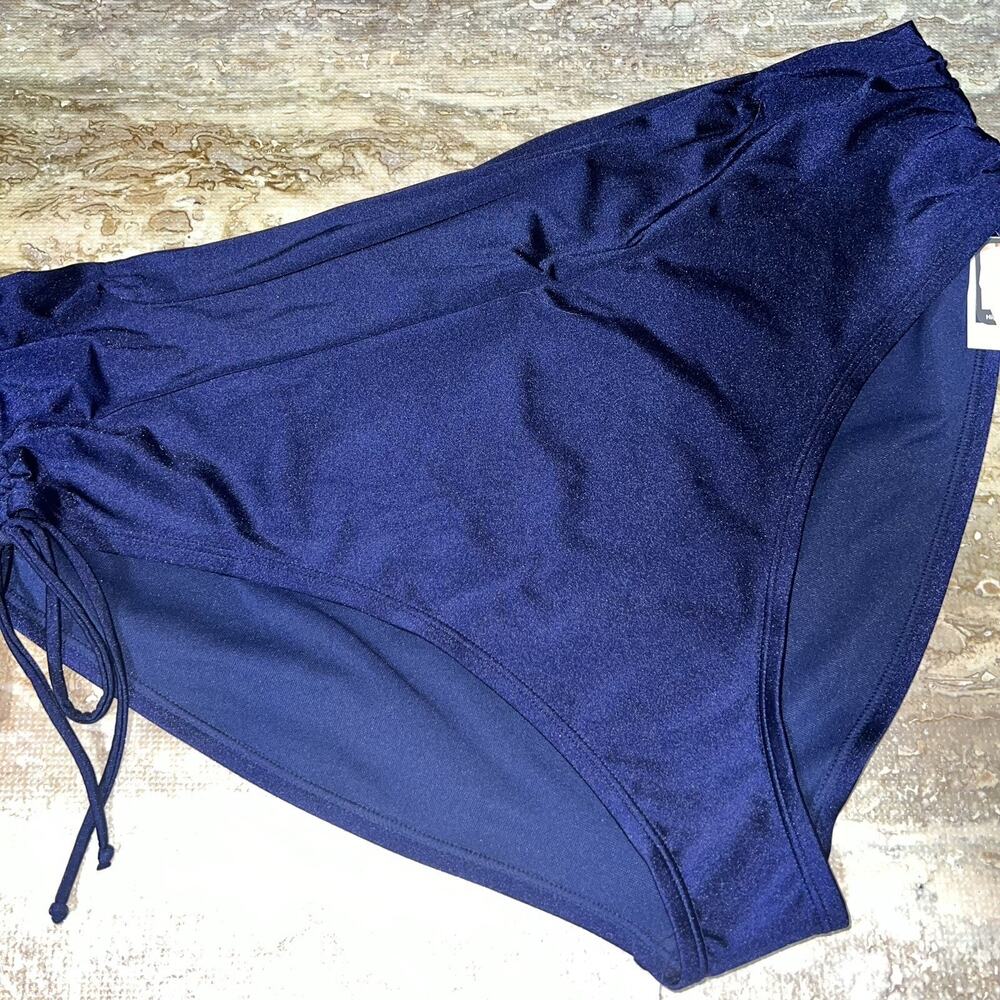 TIME & TRU Women's Plus Blue Shirred Side High Waist Swim Bottom Bikini SZ 3x